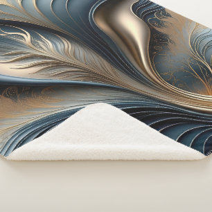 Emerald Whisper - Aquamarine und goldene Abstrakte Sherpadecke