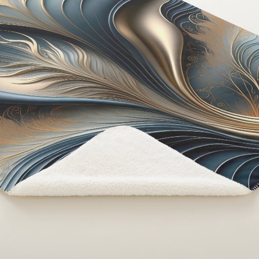 Emerald Whisper - Aquamarine und goldene Abstrakte Sherpadecke (3/4)