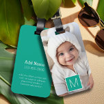 Emerald & White 1 FotoCollage Custom Monogram Gepäckanhänger<br><div class="desc">Für dieses Design können Sie Instagram-Fotos verwenden. Verwenden Sie drei quadratische Fotos,  um ein einzigartiges und persönliches Geschenk zu kreieren. Oder man behalte den Hipster Welpe und macht einen trendigen Sake.</div>