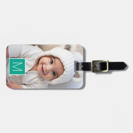 Emerald & White 1 FotoCollage Custom Monogram Gepäckanhänger (Vorderseite horizontal)