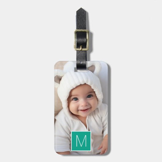 Emerald & White 1 FotoCollage Custom Monogram Gepäckanhänger (Vorderseite vertikal)