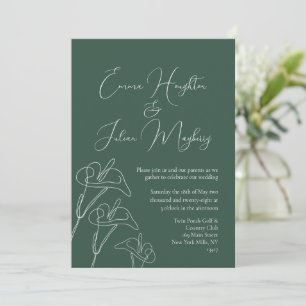 Emerald White Calla Lily Calligraphy Wedding Einladung