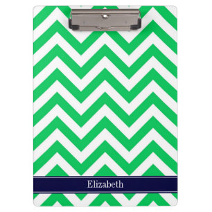 Emerald White LG Zickzack Navy Blue Name Monogram Klemmbrett