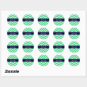 Emerald White LG Zickzack Navy Blue Name Monogram Runder Aufkleber (Blatt)