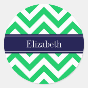 Emerald White LG Zickzack Navy Blue Name Monogram Runder Aufkleber