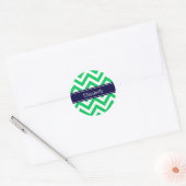 Emerald White LG Zickzack Navy Blue Name Monogram Runder Aufkleber (Umschlag)