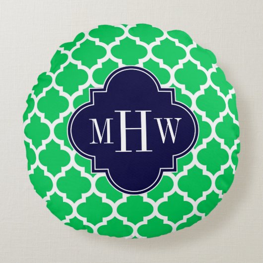 Emerald White Marokkaner #5 Navy 3 Initial Monogra Rundes Kissen (Vorderseite)