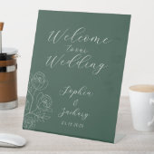 Emerald White Roses Calligraphy Welcome Wedding Pe Sockelschild (In Situ)