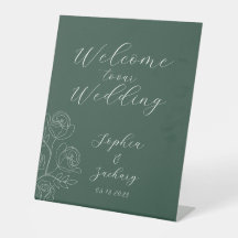 Emerald White Roses Calligraphy Welcome Wedding Pe