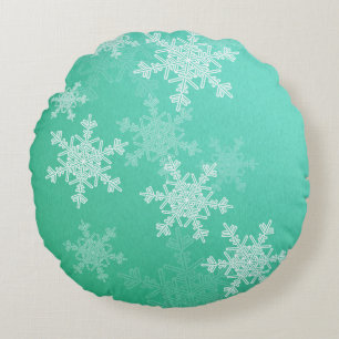 Emerald White Snowflakes Minimalistisch Weihnachte Rundes Kissen