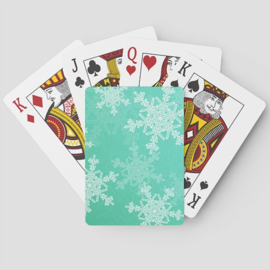 Emerald White Snowflakes Minimalistisch Weihnachte Spielkarten (Rückseite)