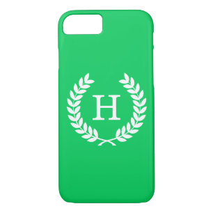 Emerald White Wheat Laurel Wreath Initial Monogram Case-Mate iPhone Hülle