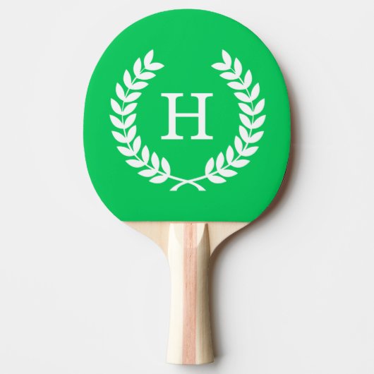 Emerald White Wheat Laurel Wreath Initial Monogram Tischtennis Schläger (Vorderseite)