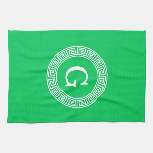Emerald Wht Greek Key Rnd Frame Initial Monogram Geschirrtuch (Horizontal)
