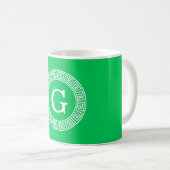 Emerald Wht Greek Key Rnd Frame Initial Monogram Kaffeetasse (VorderseiteRechts)