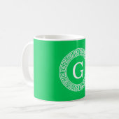 Emerald Wht Greek Key Rnd Frame Initial Monogram Kaffeetasse (Vorderseite Links)