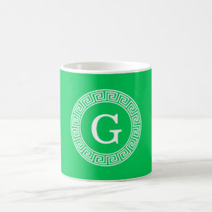 Emerald Wht Greek Key Rnd Frame Initial Monogram Kaffeetasse