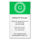 Emerald Wht Greek Key Rnd Frame Initial Monogram Magnetische Visitenkarte (Vorderseite Vertikal)