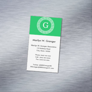 Emerald Wht Greek Key Rnd Frame Initial Monogram Magnetische Visitenkarte