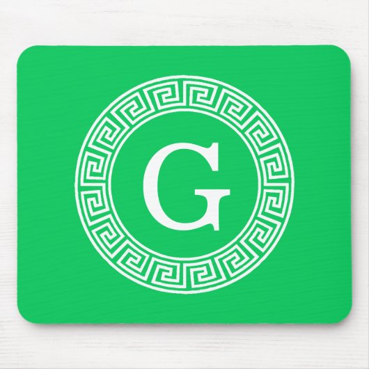 Emerald Wht Greek Key Rnd Frame Initial Monogram Mousepad (Vorne)