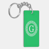 Emerald Wht Greek Key Rnd Frame Initial Monogram Schlüsselanhänger (Vorderseite links)