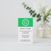 Emerald Wht Greek Key Rnd Frame Initial Monogram Visitenkarte (Stehend Vorderseite)