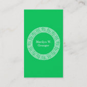 Emerald Wht Greek Key Rnd Frame Initial Monogram Visitenkarte (Rückseite)