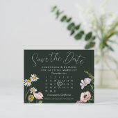 Emerald Wild Flower Wedding Calendar Save The Date Ankündigungspostkarte (Stehend Vorderseite)