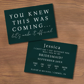 Emerald Will You Be My Bridesmaid Proposal Card Einladung