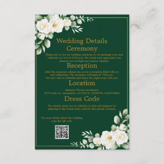 Emerald Winter Elegant Floral Wedding Details QR Begleitkarte