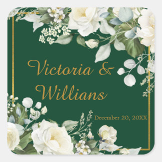 Emerald Winter Elegant Gold Floral Envelope Seal Quadratischer Aufkleber