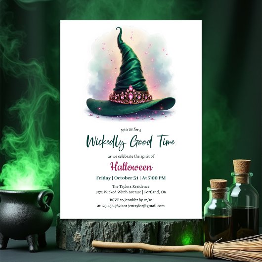 Emerald Witch Hat Wickwiederholt Good Time Hallowe Einladung