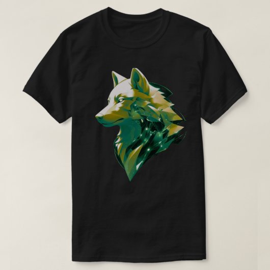 Emerald Wolf Geometric Cosmic Animal Art T-Shirt (Design vorne)