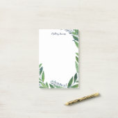 Emerald Wreath - Blue Calligraphy Name Post-it Klebezettel (Auf Schreibtisch)