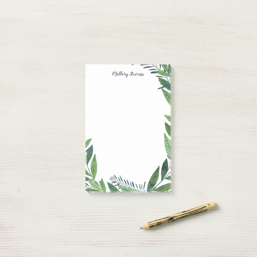 Emerald Wreath - Blue Calligraphy Name Post-it Klebezettel (Auf Schreibtisch)