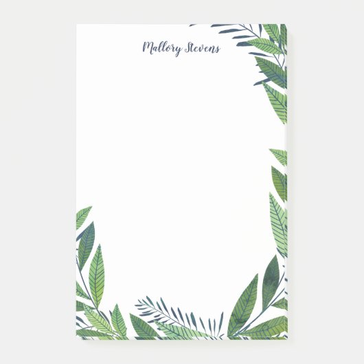 Emerald Wreath - Blue Calligraphy Name Post-it Klebezettel (Vorderseite)