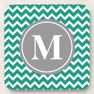 Emerald Zickzack Pattern Grau Monogram Getränkeuntersetzer