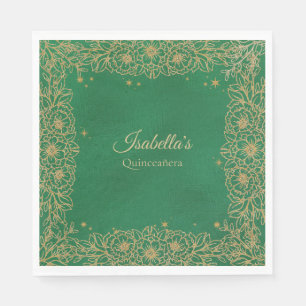 Emeraldgrüne Gold-Quinceañera-Sweet-15-Mittagessen Serviette