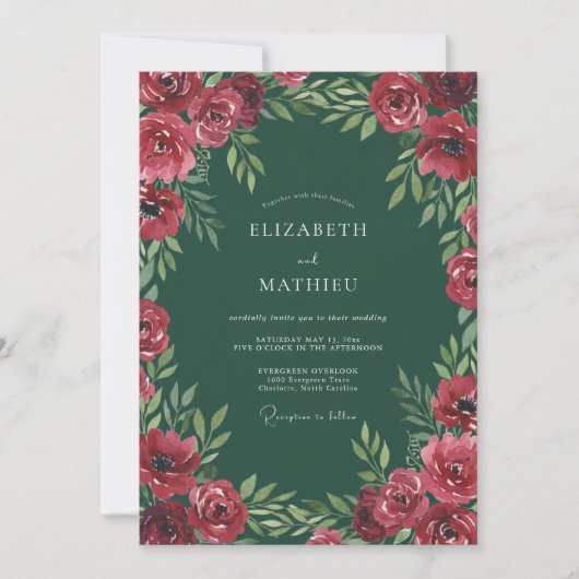 Emeraldrote Hochzeit mit Farbe Einladung (Vorderseite)