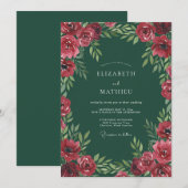 Emeraldrote Hochzeit mit Farbe Einladung (Vorne/Hinten)