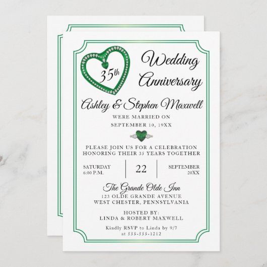 Emeralds Diamonds 35. Hochzeitstag Party Einladung (Vorne/Hinten)