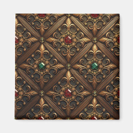 Emeralys und Rubine auf einem Verzierten Design Magnet