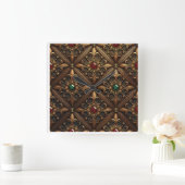 Emeralys und Rubine auf einem Verzierten Design Quadratische Wanduhr (Zuhause)