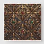 Emeralys und Rubine auf einem Verzierten Design Quadratische Wanduhr (Vorderseite)