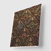 Emeralys und Rubine auf einem Verzierten Design Quadratische Wanduhr (Winkel)