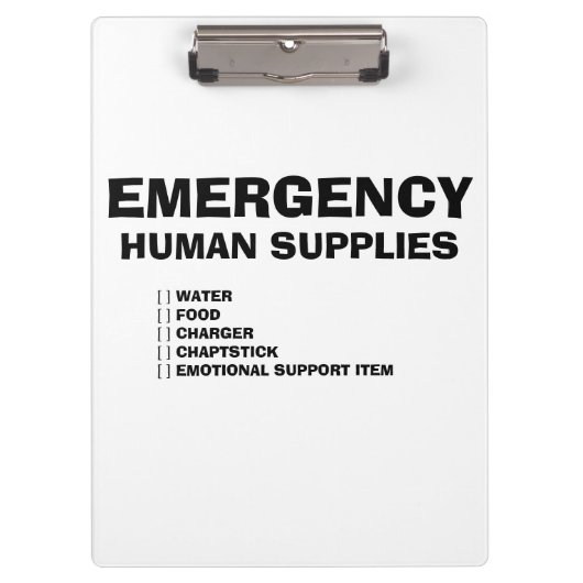 Emergency Human Supplies Klemmbrett (Vorderseite)