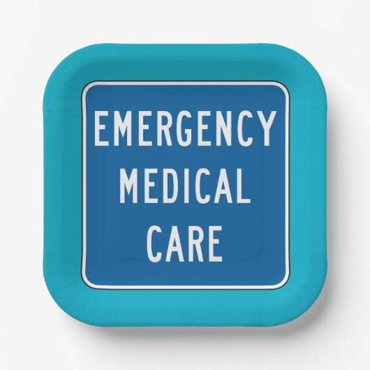 Emergency Medical Care Road Sign Pappteller (Vorderseite)