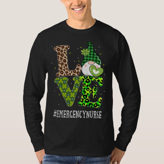 Emergency Nurse Love St Patricks Day Gnome Leopard T-Shirt (Vorderseite)