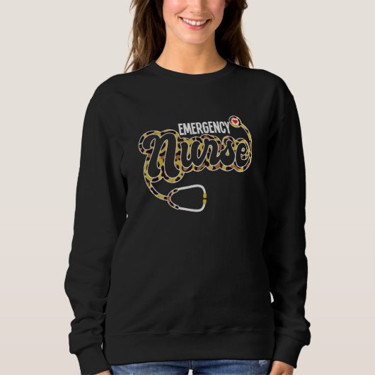 Emergency Nurse Stethoscope Heart Leopard Print RN Sweatshirt (Vorderseite)