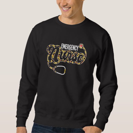 Emergency Nurse Stethoscope Heart Leopard Print RN Sweatshirt (Vorderseite)